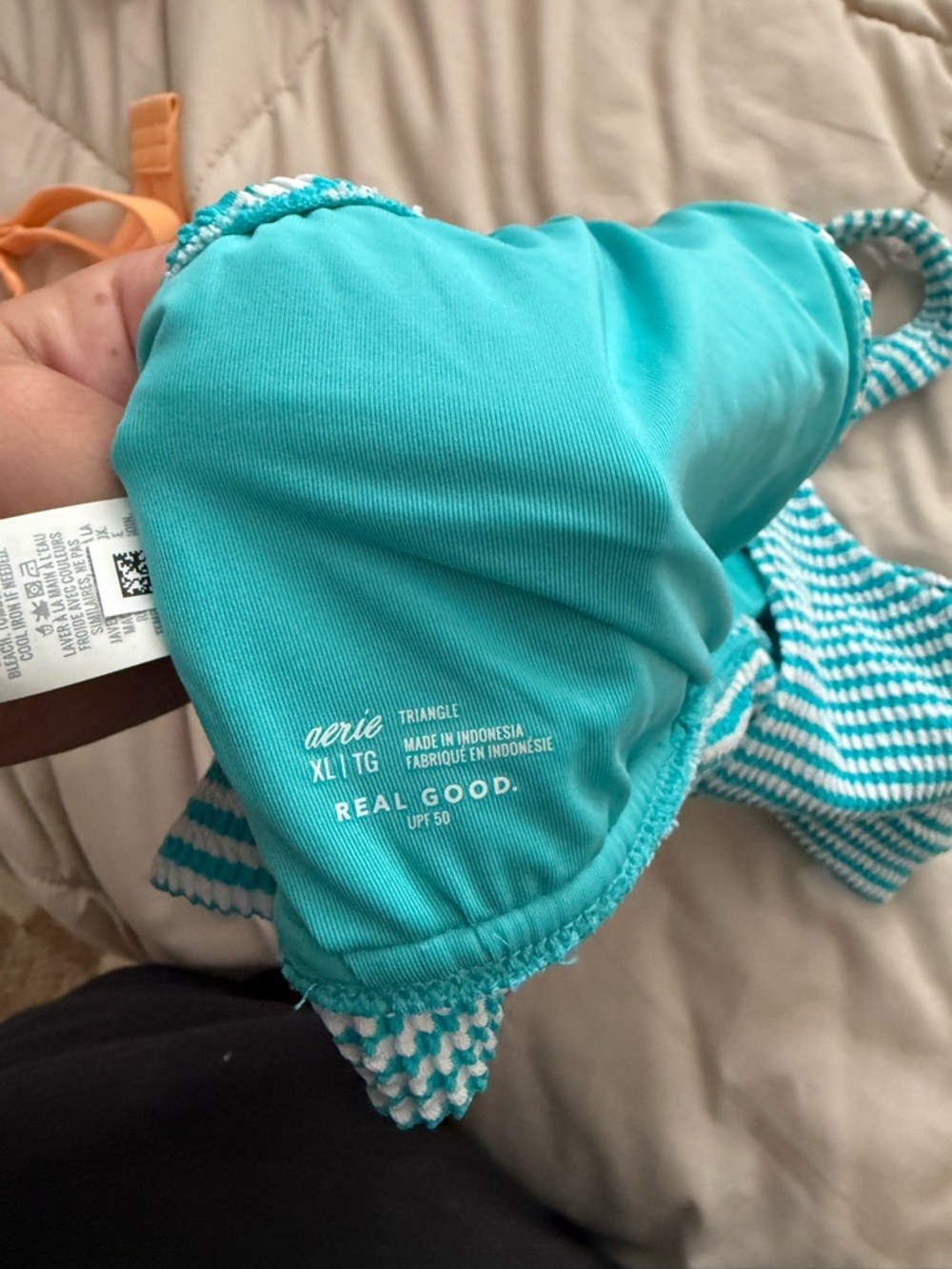 aerie Turquoise and White Striped Ribbed Bikini Top - Picture 4 of 4